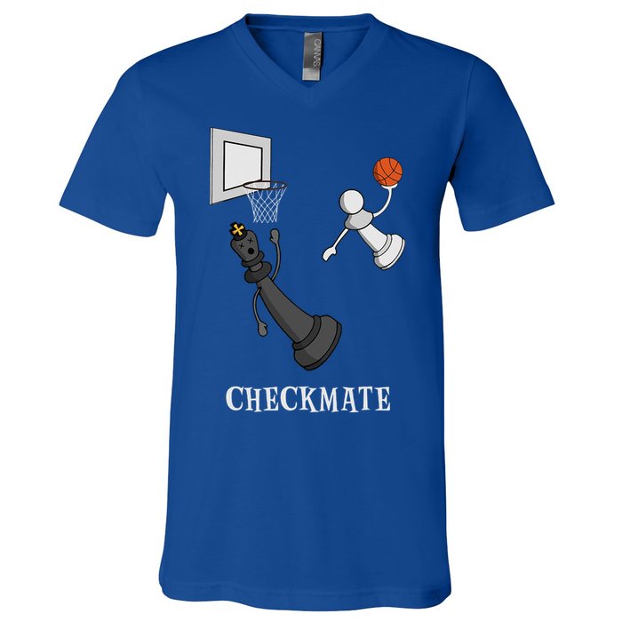 Funny Checkmate Chess Basketball Game Board King Pawn Piece V-Neck T-Shirt
