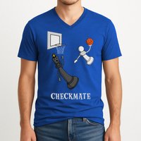 Funny Checkmate Chess Basketball Game Board King Pawn Piece V-Neck T-Shirt