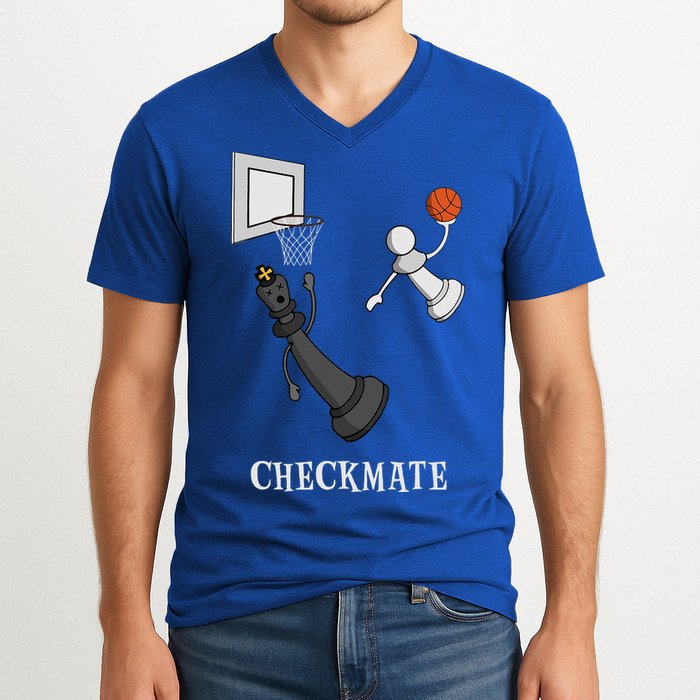 Funny Checkmate Chess Basketball Game Board King Pawn Piece V-Neck T-Shirt