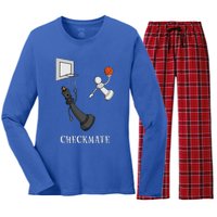 Funny Checkmate Chess Basketball Game Board King Pawn Piece Women's Long Sleeve Flannel Pajama Set 