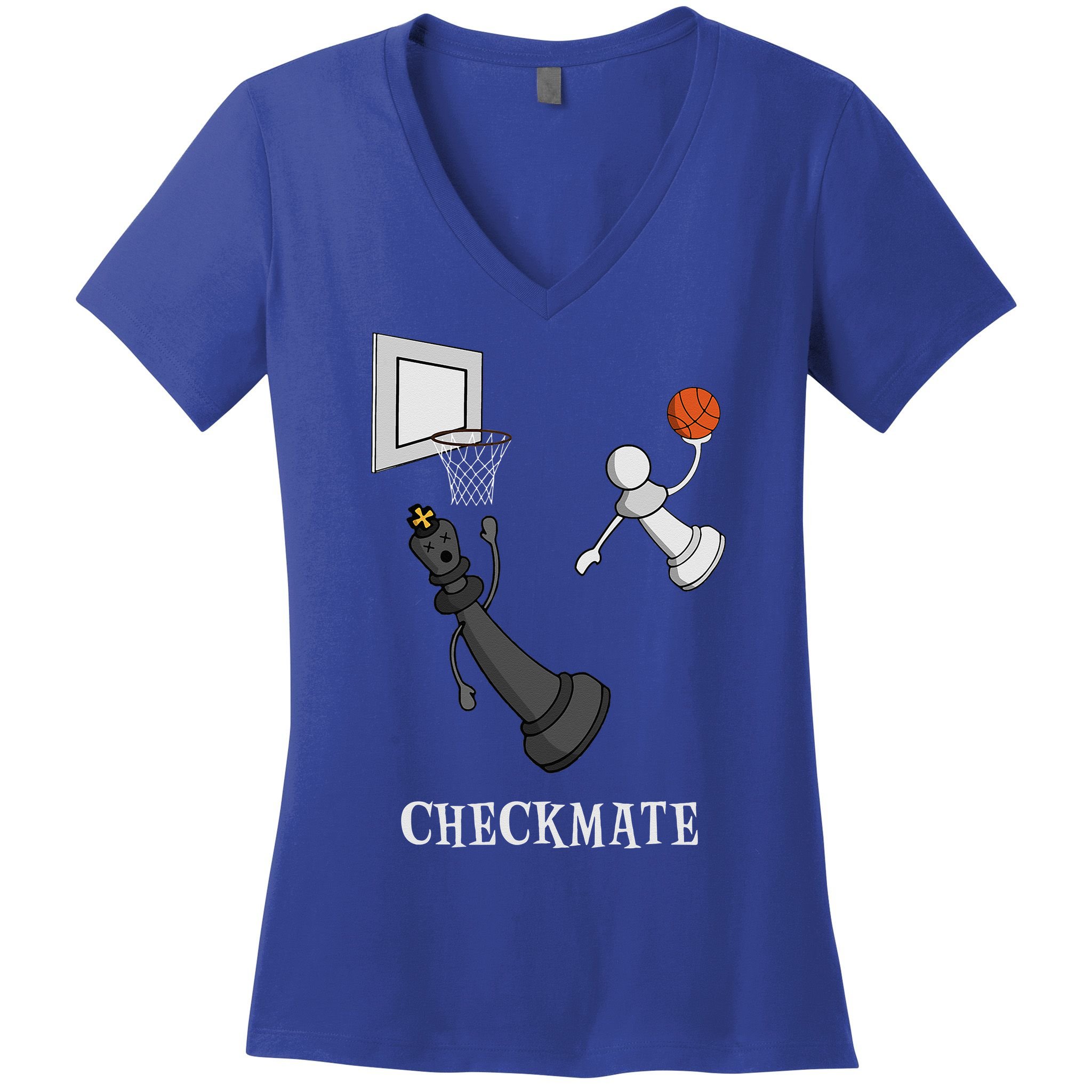 Funny Checkmate Chess Basketball Game Board King Pawn Piece Women's V-Neck T-Shirt