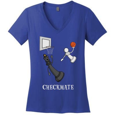 Funny Checkmate Chess Basketball Game Board King Pawn Piece Women's V-Neck T-Shirt