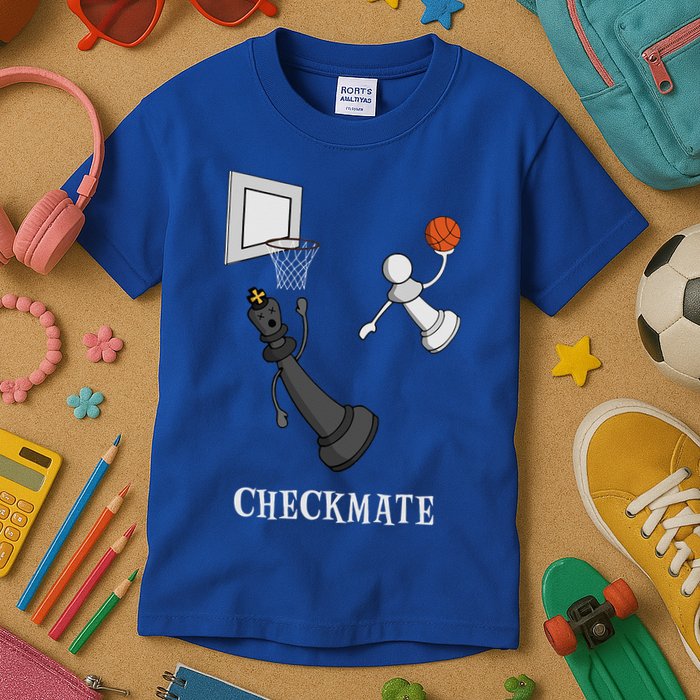 Funny Checkmate Chess Basketball Game Board King Pawn Piece Kids T-Shirt