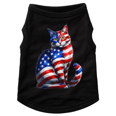 Funny Cute Cat Green Eyes Cat USA Flag 4th Of July Doggie Tank