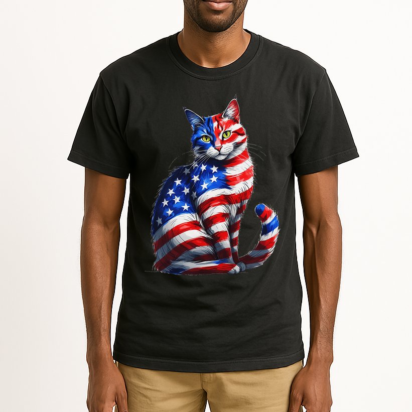 Funny Cute Cat Green Eyes Cat USA Flag 4th Of July Tall T-Shirt