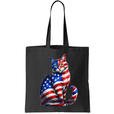 Funny Cute Cat Green Eyes Cat USA Flag 4th Of July Bag
