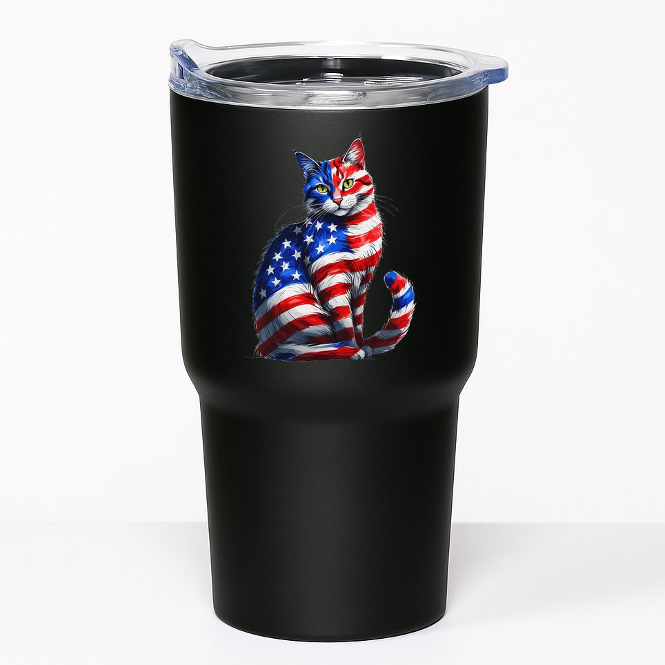 Funny Cute Cat Green Eyes Cat USA Flag 4th Of July Tumbler