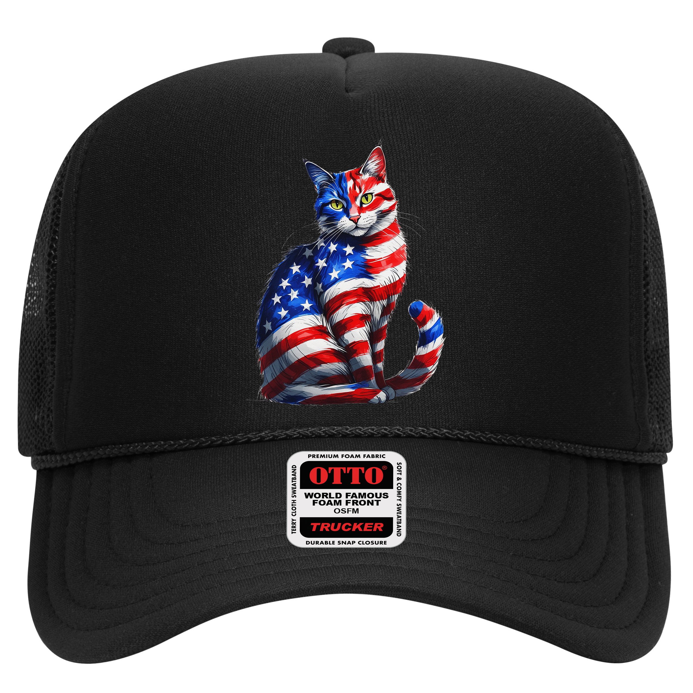 Funny Cute Cat Green Eyes Cat USA Flag 4th Of July Hat