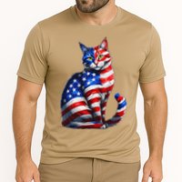 Funny Cute Cat Green Eyes Cat USA Flag 4th Of July Cooling Performance Crew T-Shirt