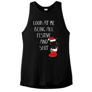 Funny Cat Christmas Look At Me Being All Festive Shit Xmas Ladies PosiCharge Tri-Blend Wicking Tank