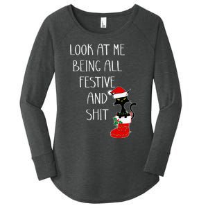 Funny Cat Christmas Look At Me Being All Festive Shit Xmas Women's Perfect Tri Tunic Long Sleeve Shirt