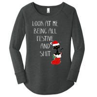 Funny Cat Christmas Look At Me Being All Festive Shit Xmas Women's Perfect Tri Tunic Long Sleeve Shirt