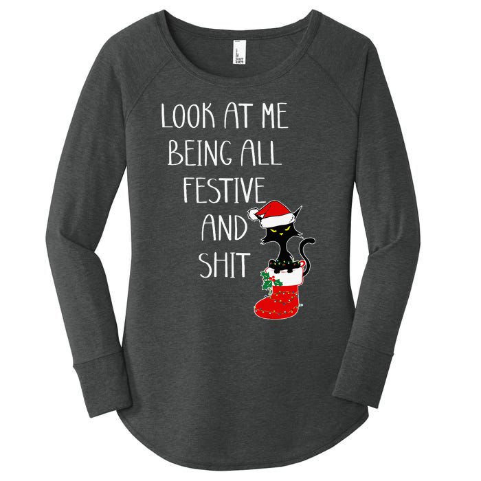 Funny Cat Christmas Look At Me Being All Festive Shit Xmas Women's Perfect Tri Tunic Long Sleeve Shirt