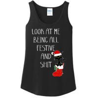 Funny Cat Christmas Look At Me Being All Festive Shit Xmas Ladies Essential Tank