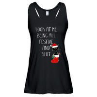 Funny Cat Christmas Look At Me Being All Festive Shit Xmas Ladies Essential Flowy Tank