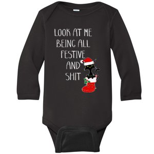 Funny Cat Christmas Look At Me Being All Festive Shit Xmas Baby Long Sleeve Bodysuit