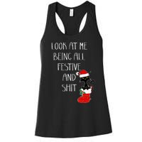 Funny Cat Christmas Look At Me Being All Festive Shit Xmas Women's Racerback Tank