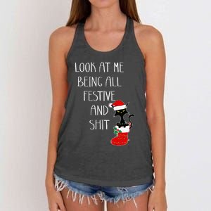 Funny Cat Christmas Look At Me Being All Festive Shit Xmas Women's Knotted Racerback Tank