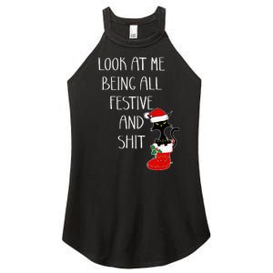 Funny Cat Christmas Look At Me Being All Festive Shit Xmas Women's Perfect Tri Rocker Tank