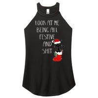 Funny Cat Christmas Look At Me Being All Festive Shit Xmas Women's Perfect Tri Rocker Tank