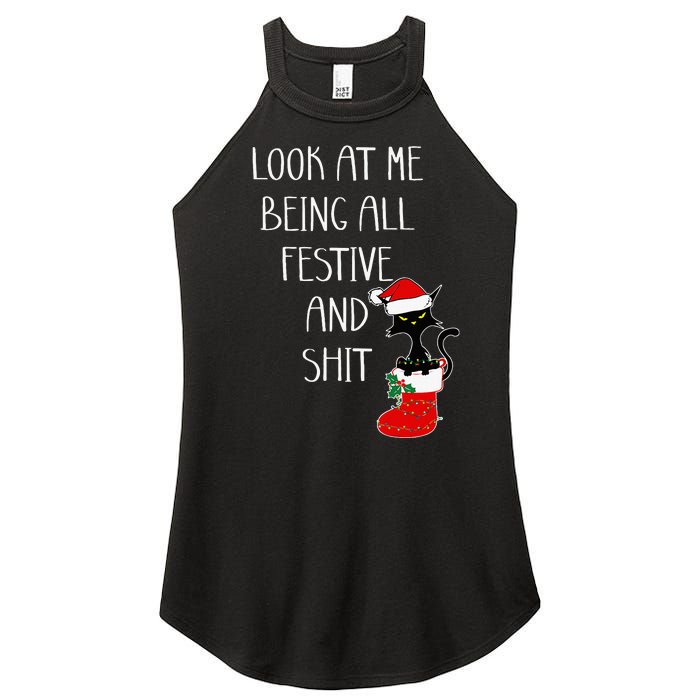 Funny Cat Christmas Look At Me Being All Festive Shit Xmas Women's Perfect Tri Rocker Tank