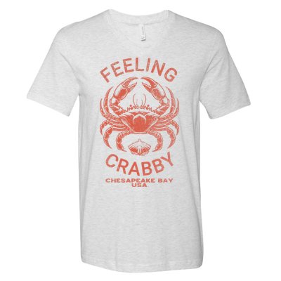 Feeling Crabby Chesapeake Vintage Beach Summer Bay Crab Boat V-Neck T-Shirt