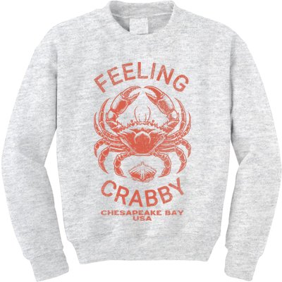 Feeling Crabby Chesapeake Vintage Beach Summer Bay Crab Boat Kids Sweatshirt