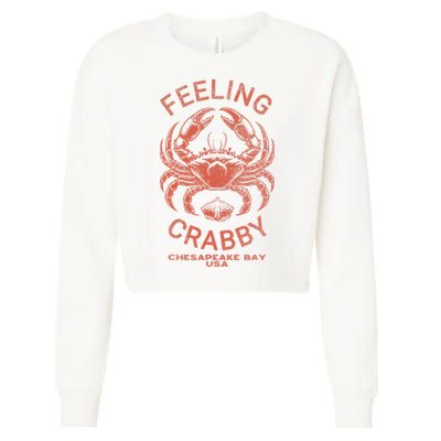 Feeling Crabby Chesapeake Vintage Beach Summer Bay Crab Boat Cropped Pullover Crew