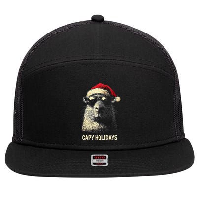 Funny Christmas Capy Holidays Xmas Capybara Gift 7 Panel Mesh Trucker Snapback Hat