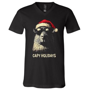 Funny Christmas Capy Holidays Xmas Capybara Gift V-Neck T-Shirt