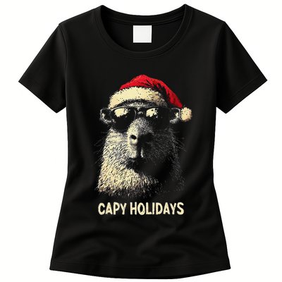 Funny Christmas Capy Holidays Xmas Capybara Gift Womens T-Shirt