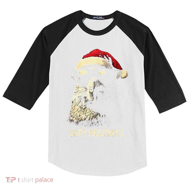 Funny Christmas Capy Holidays Xmas Capybara Gift Kids Colorblock Raglan Jersey