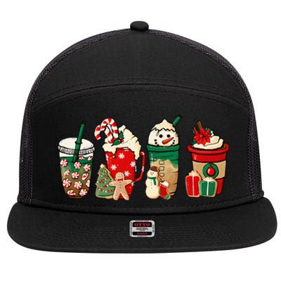 Funny Christmas Coffee Lover Cute Snowman Latte Xmas Holiday 7 Panel Mesh Trucker Snapback Hat