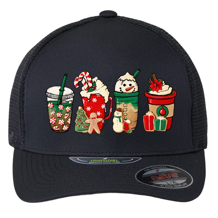 Funny Christmas Coffee Lover Cute Snowman Latte Xmas Holiday Flexfit Unipanel Trucker Cap