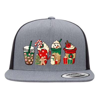 Funny Christmas Coffee Lover Cute Snowman Latte Xmas Holiday Flat Bill Trucker Hat