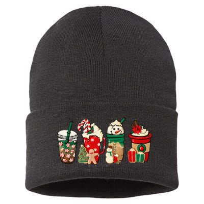 Funny Christmas Coffee Lover Cute Snowman Latte Xmas Holiday Sustainable Knit Beanie