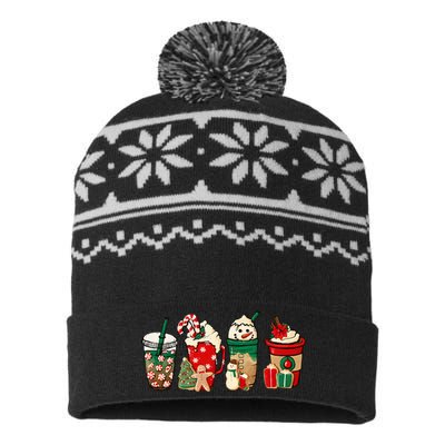 Funny Christmas Coffee Lover Cute Snowman Latte Xmas Holiday USA-Made Snowflake Beanie