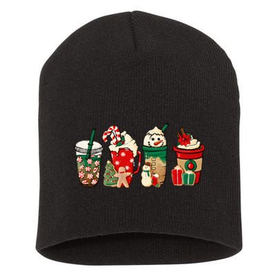 Funny Christmas Coffee Lover Cute Snowman Latte Xmas Holiday Short Acrylic Beanie