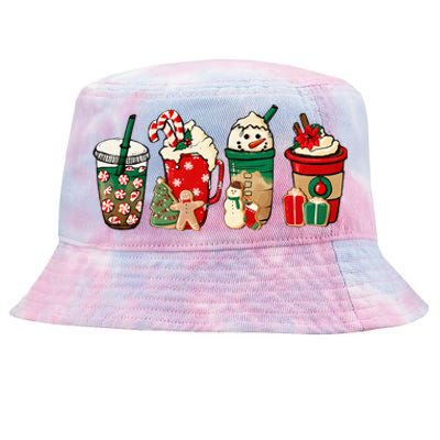 Funny Christmas Coffee Lover Cute Snowman Latte Xmas Holiday Tie-Dyed Bucket Hat