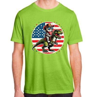 Funny Cowboy Cat Riding Dinosaur Usa Flag Trex 4th Of July Adult ChromaSoft Performance T-Shirt