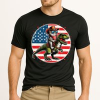 Funny Cowboy Cat Riding Dinosaur Usa Flag Trex 4th Of July Cooling Performance Crew T-Shirt