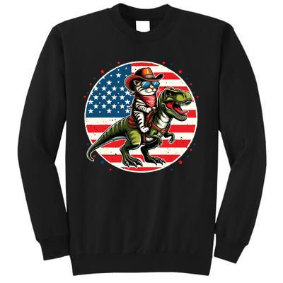 Funny Cowboy Cat Riding Dinosaur Usa Flag Trex 4th Of July Sweatshirt