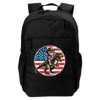 Funny Cowboy Cat Riding Dinosaur Usa Flag Trex 4th Of July Backpack