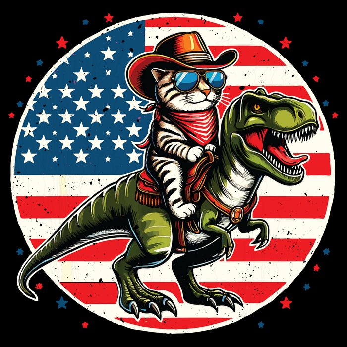 Funny Cowboy Cat Riding Dinosaur Usa Flag Trex 4th Of July Sustainable Beanie