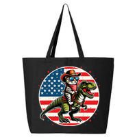 Funny Cowboy Cat Riding Dinosaur Usa Flag Trex 4th Of July 25L Jumbo Tote