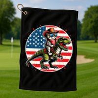 Funny Cowboy Cat Riding Dinosaur Usa Flag Trex 4th Of July Golf Towel