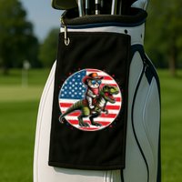 Funny Cowboy Cat Riding Dinosaur Usa Flag Trex 4th Of July Golf Towel