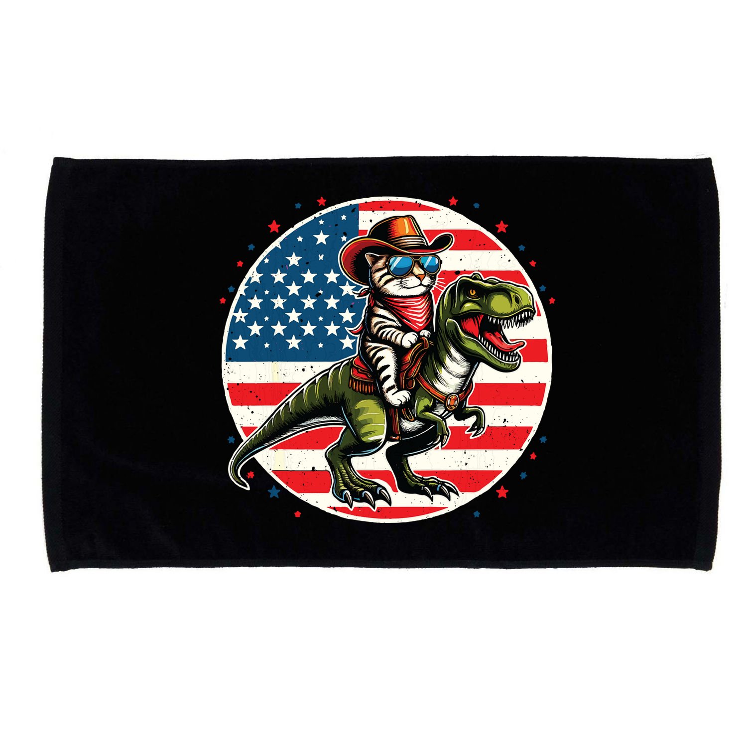 Funny Cowboy Cat Riding Dinosaur Usa Flag Trex 4th Of July Microfiber Hand Towel