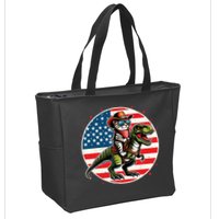 Funny Cowboy Cat Riding Dinosaur Usa Flag Trex 4th Of July Zip Tote Bag