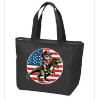 Funny Cowboy Cat Riding Dinosaur Usa Flag Trex 4th Of July Zip Tote Bag